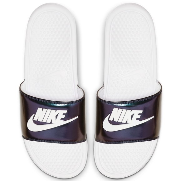 green and white nike slides